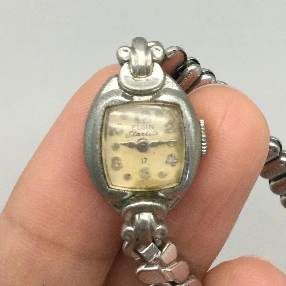 Vintage Elgin Starlite Womens Watch 14mm Silver Tone 17J Manual Wind Cocktail